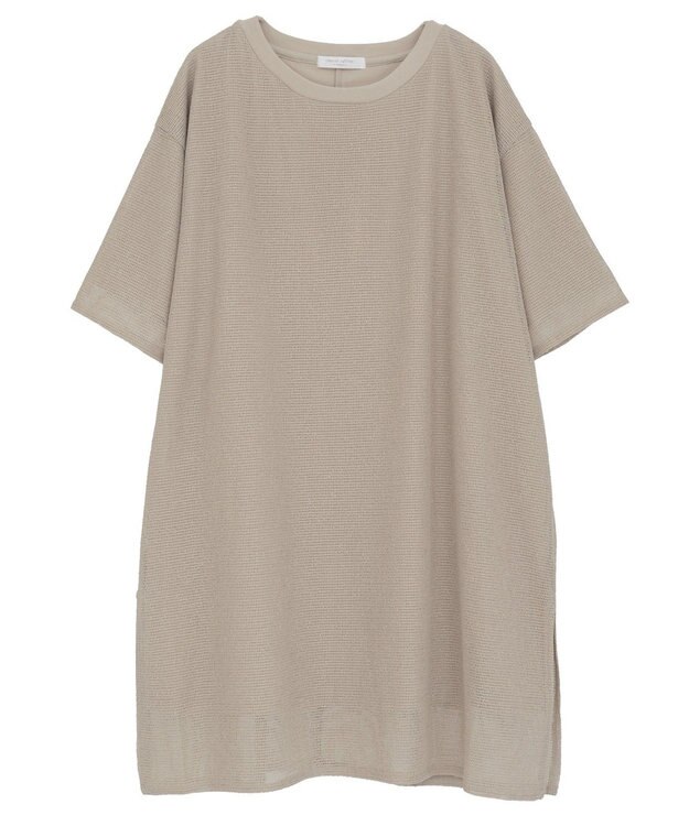 Green Parks 半袖メッシュドッキングチュニック Light Beige