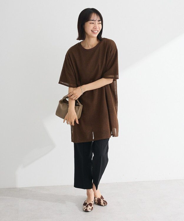 Green Parks 半袖メッシュドッキングチュニック Brown