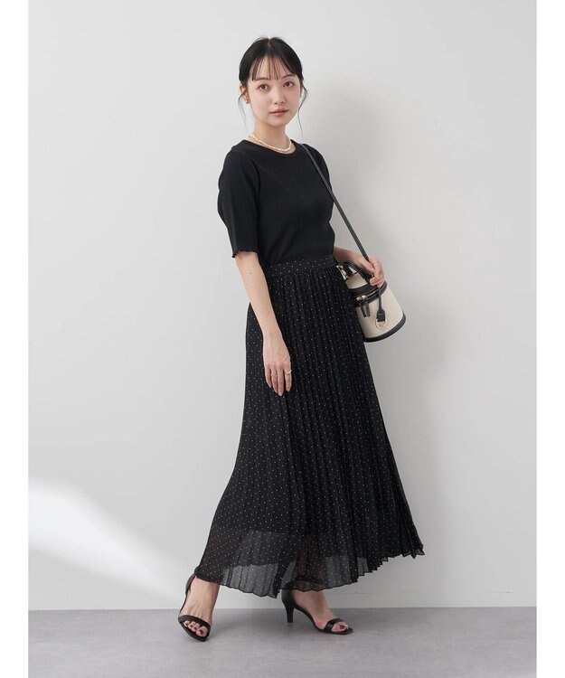 earth music&ecology ドットボタン５分袖リブプルオーバー Black