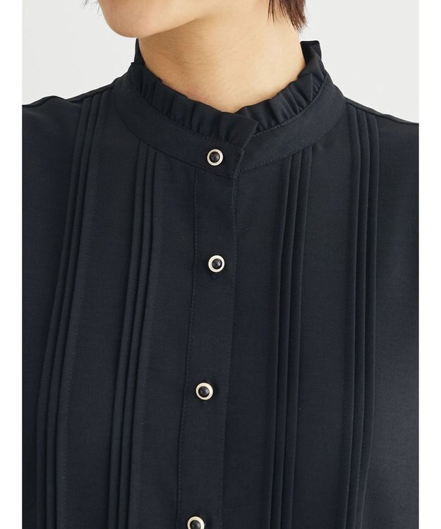 Green Parks ・ＥＬＥＮＣＡＲＥ　ＤＵＥ　ピンタックスタンドブラウス Black