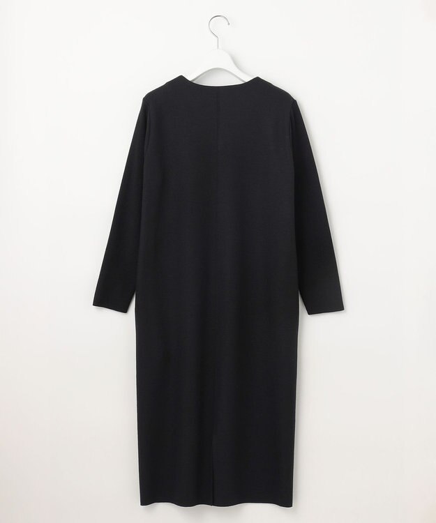 自由区 L ウールニットコンビジャージーVネック ワンピース ブラック系