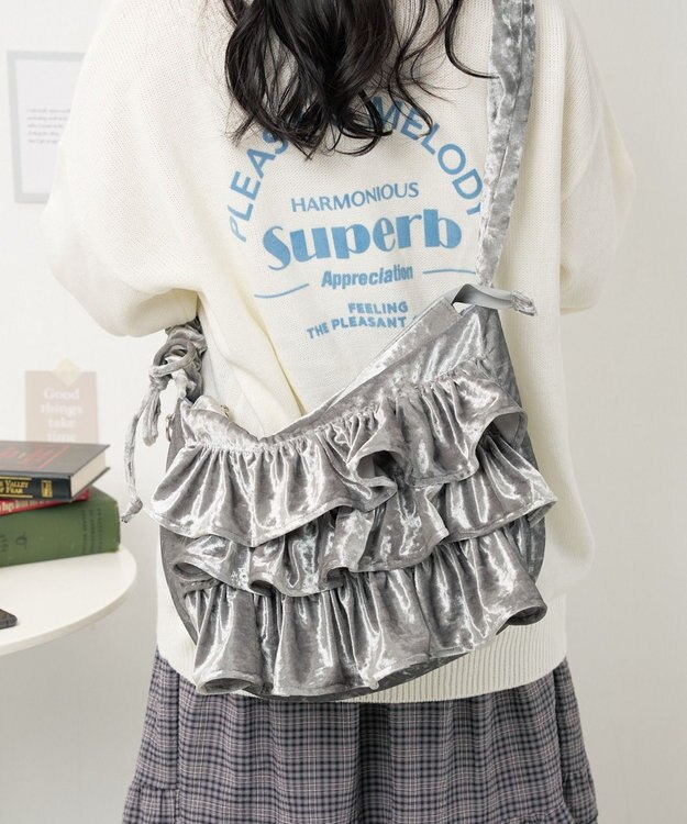 WEGO ベロアフリルギャザーショルダー グレー