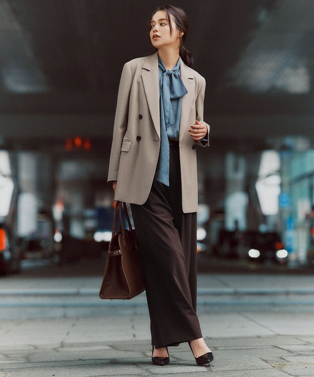 UNFILO マイビューティ タックワイドパンツ ブラウン