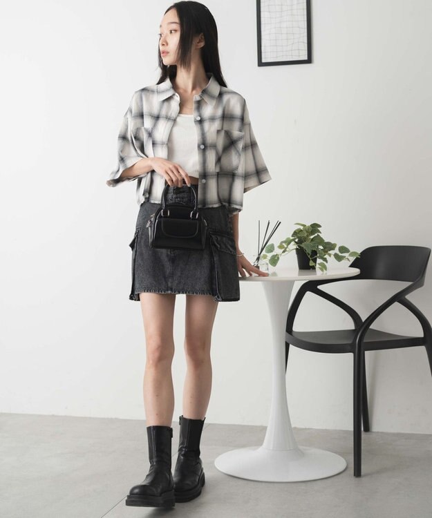 WEGO 【手洗い可/綿100％】オンブレチェックショートシャツ ホワイトチェック1