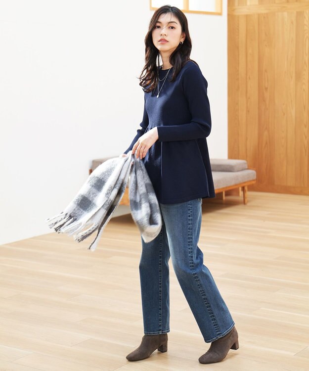 ANY L リブコンビペプラムニット ネイビー