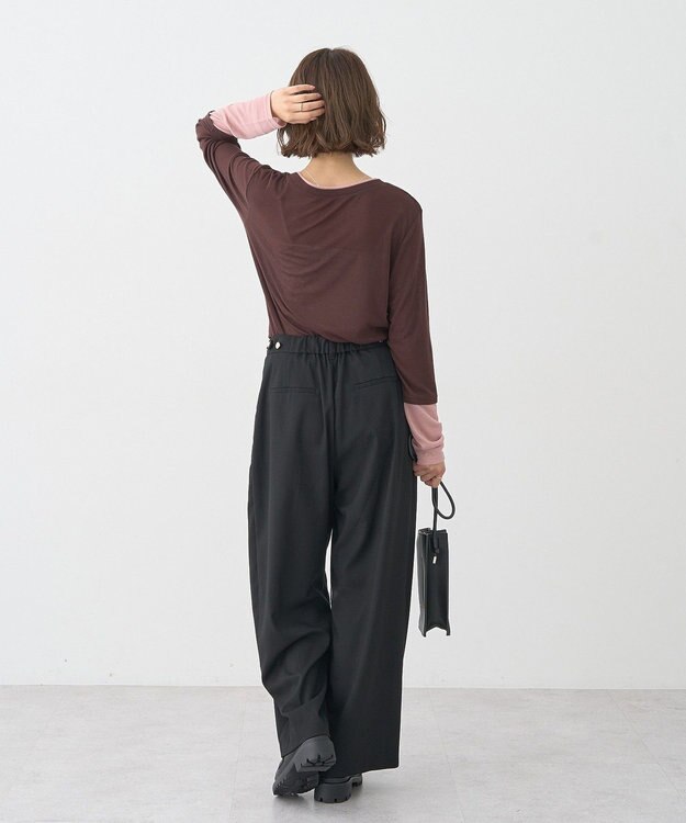 earth music&ecology 【2WAY】ウエストタブタックパンツ Black