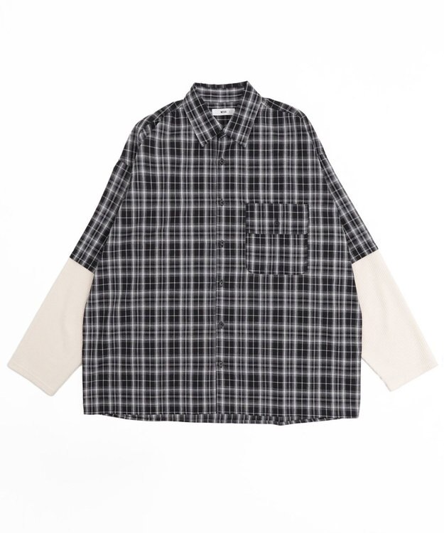WEGO 【ユニセックス着用ITEM/MLサイズ展開】チェックレイヤードシャツ（LS） ブラックチェック1