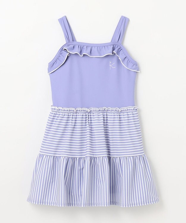 組曲 KIDS 【XS-Lサイズ】ストライプ スイムウェア(ワンピース) ラベンダー系1
