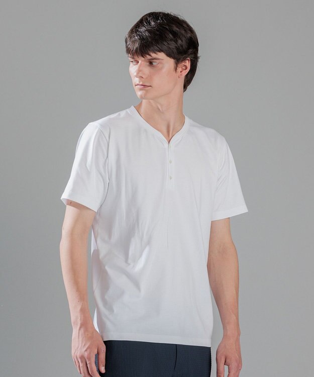 JOSEPH HOMME スビンソフトジャージー　ヘンリーネック半袖カットソー ホワイト系