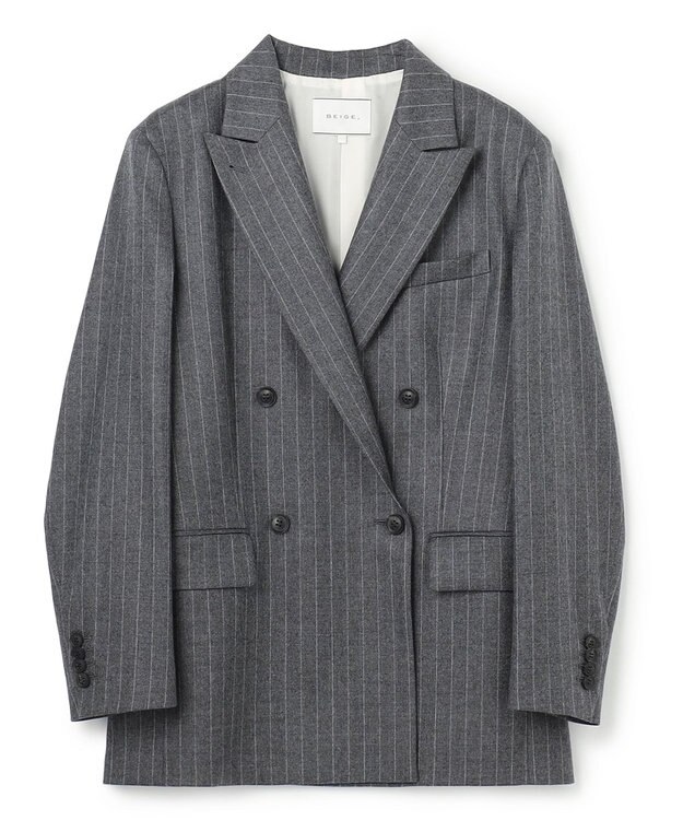 BEIGE， DELAND / ウールピンストライプダブルジャケット Gray St.