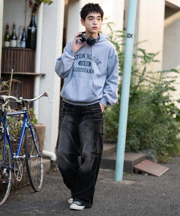 WEGO 【ユニセックス着用ITEM/裏起毛】カレッジロゴボアパーカー 杢グレー