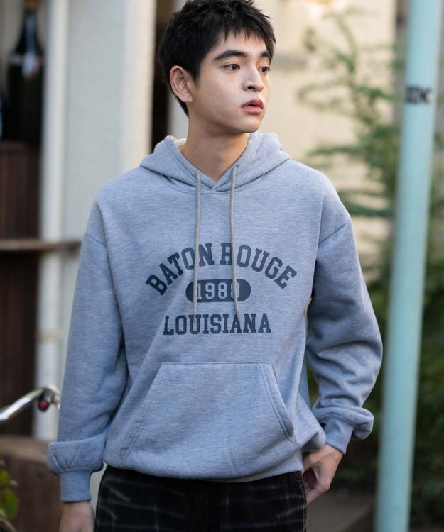 WEGO 【ユニセックス着用ITEM/裏起毛】カレッジロゴボアパーカー 杢グレー