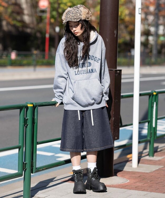 WEGO 【ユニセックス着用ITEM/裏起毛】カレッジロゴボアパーカー 杢グレー