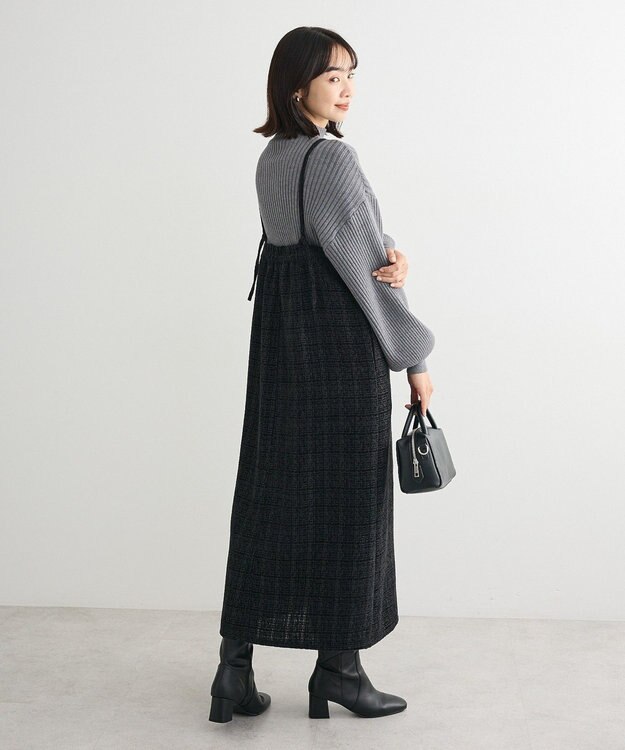 Green Parks フロントＺＩＰツイードキャミワンピース Black