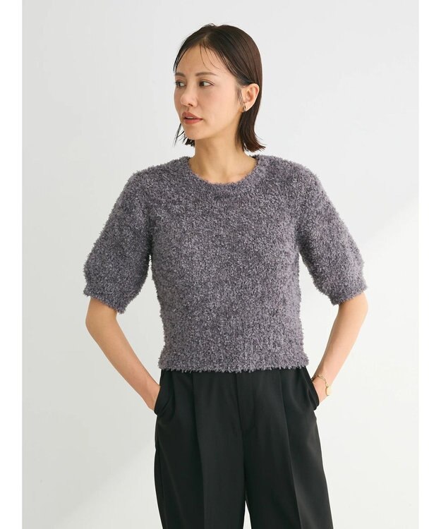 Green Parks テープヤーン半袖ニットプルオーバー Charcoal Gray