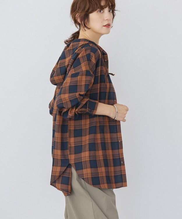 AMERICAN HOLIC チェックフードシャツ Navy