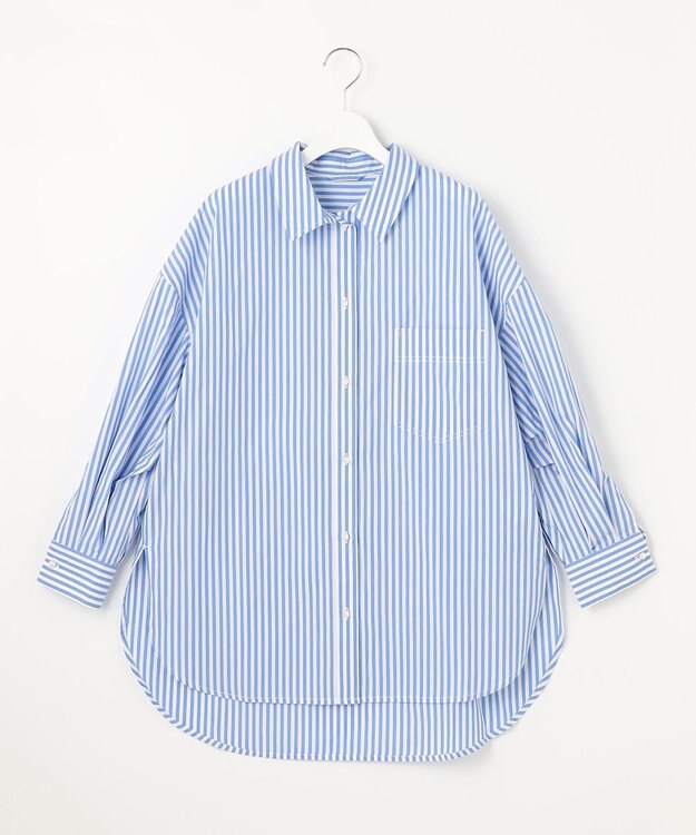 Feroux 【洗える】カラーストライプビッグ シャツ ブルー系1