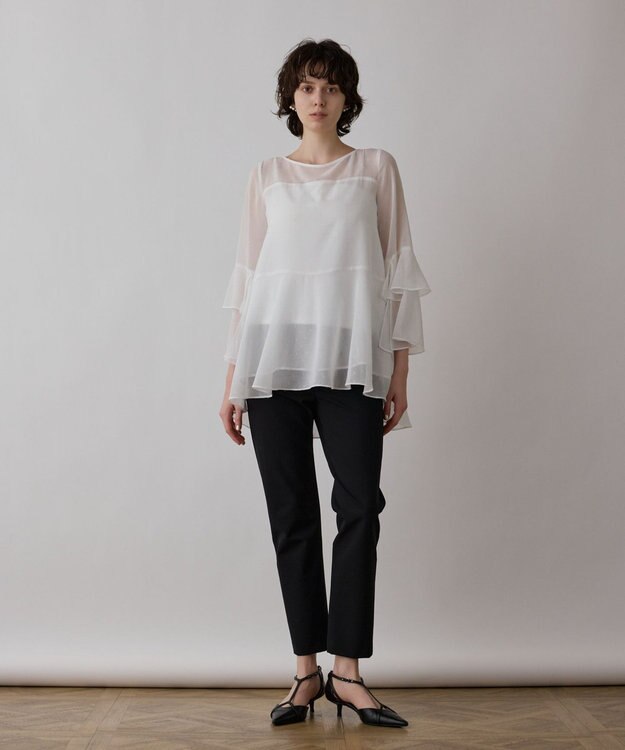 GRACE CONTINENTAL フィルムジャガードフリルトップ ホワイト