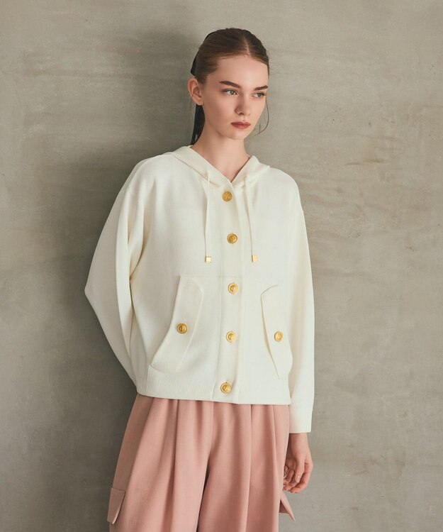 GRACE CONTINENTAL ニットフーディブルゾン ホワイト