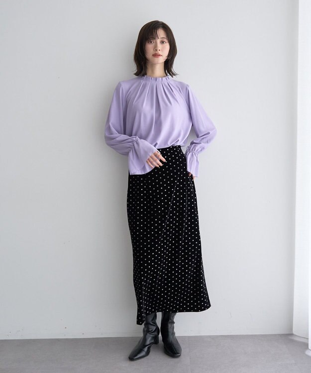 YECCA VECCA グリッタードットベロアナロースカート Black