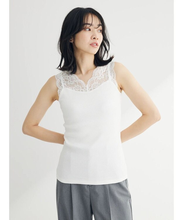 Green Parks レースタンクトップ Off White