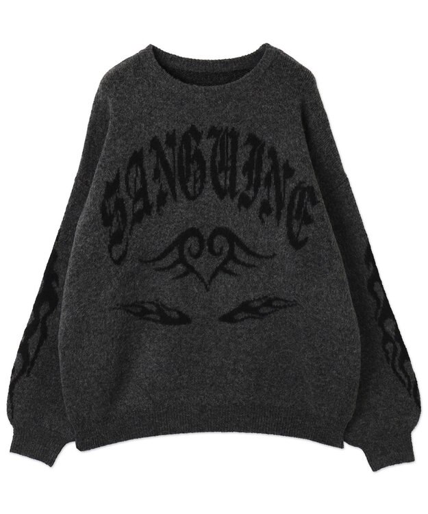 WEGO モチーフグラフィックフラッフィーニットプルオーバー ダークグレー