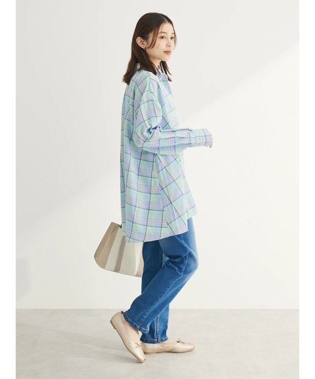 Green Parks チェック柄シャツチュニック Blue