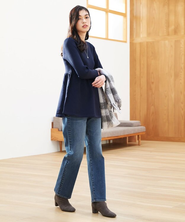 ANY リブコンビペプラムニット ネイビー