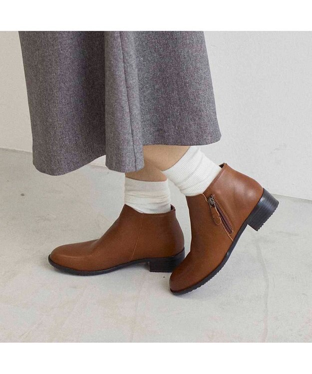 ing <ing>【WEB限定】【レイン対応】サイドファスナーショートブーツ ブラウン