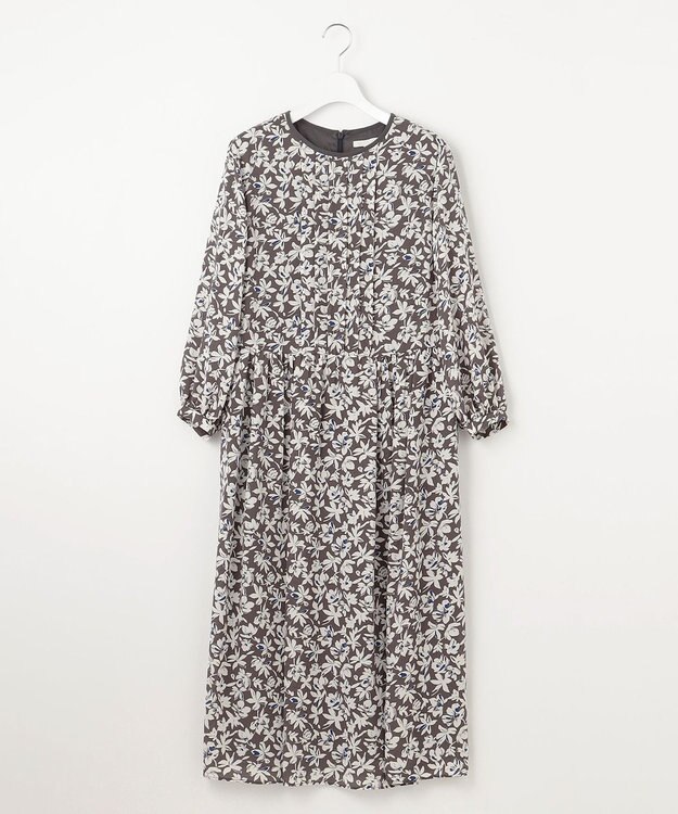 自由区 【洗える】スノーフラワープリント ワンピース スレート系