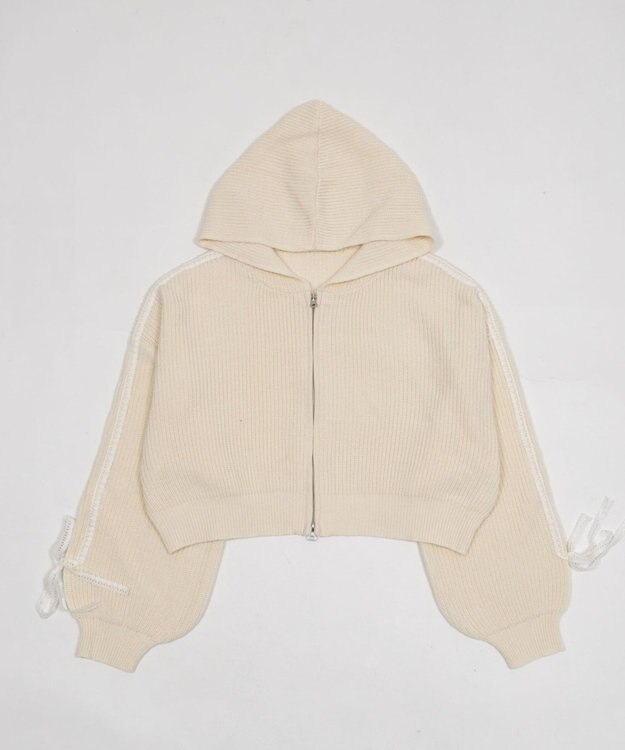 WEGO レースリボンニットパーカー ホワイトアイボリー