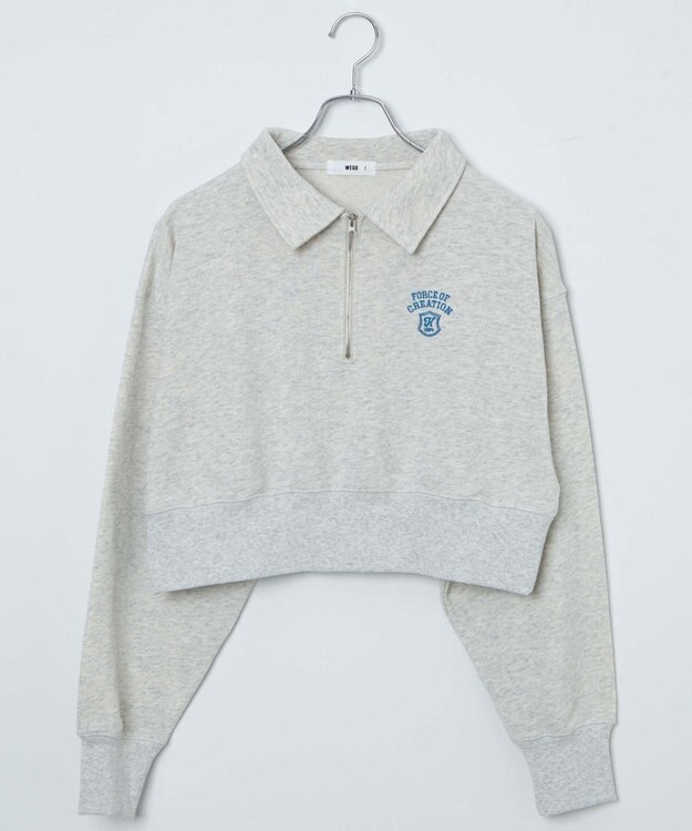 WEGO ハーフZIP襟付きショートスウェット 杢グレー