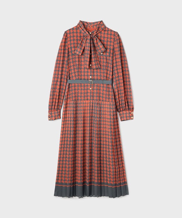 GRACE CONTINENTAL バイカラーチェックプリントワンピース レッド