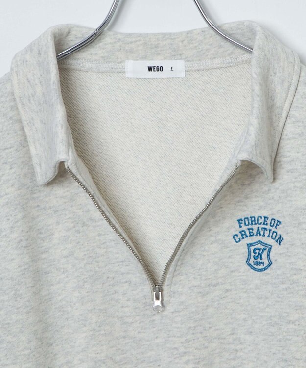 WEGO ハーフZIP襟付きショートスウェット 杢グレー