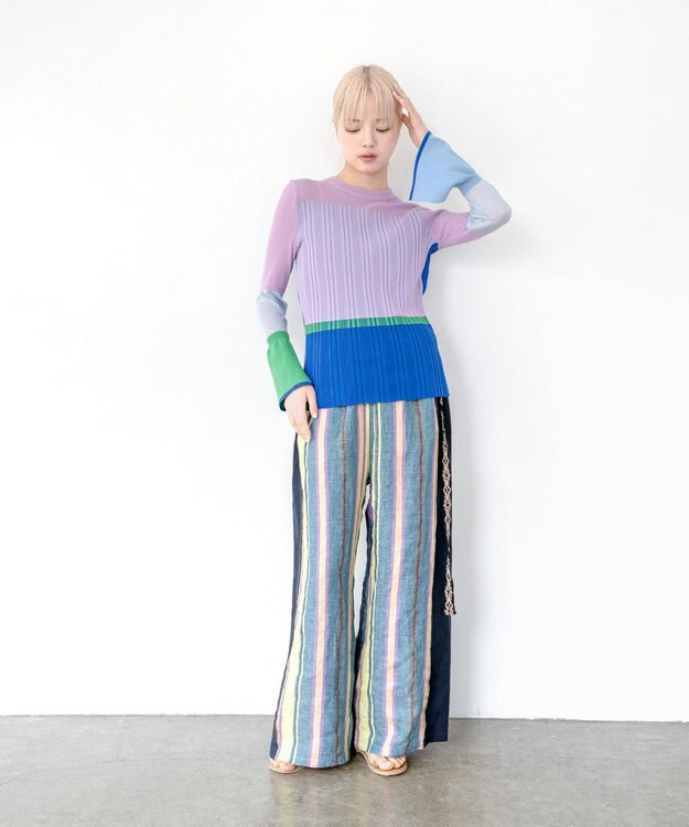 COQ CACTUS カラーブロックリブニット ライラック