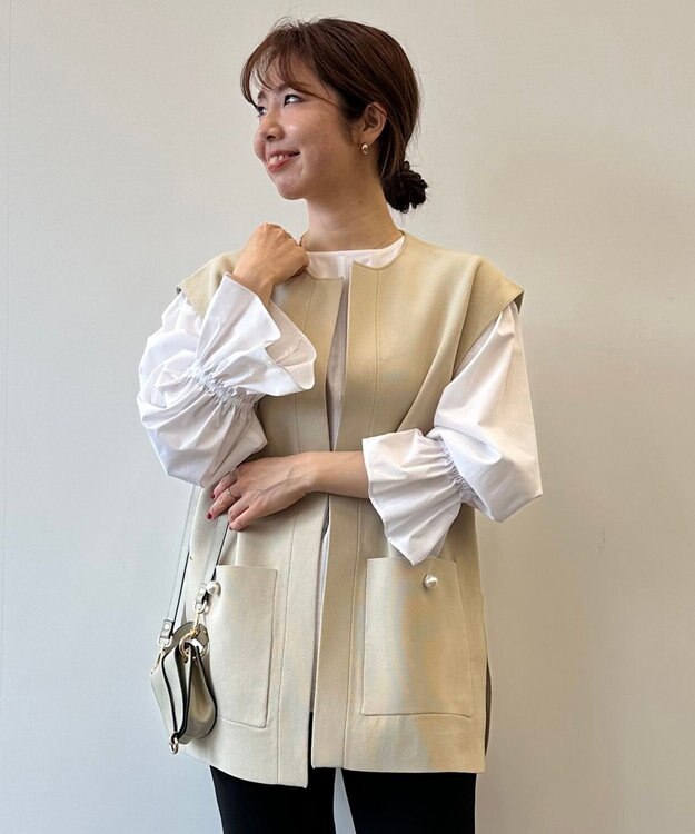 UNFILO 【軽量/ストレッチ/シワになりにくい】ミラノリブ ハーフジレ ベージュ