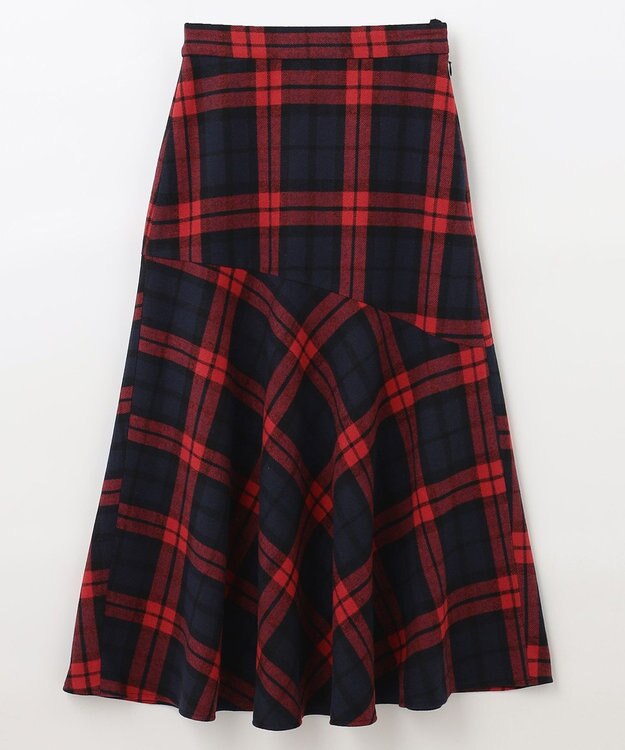 ANY 【ウエストゴム・洗える】タータンマーメイドスカート レッドタータン