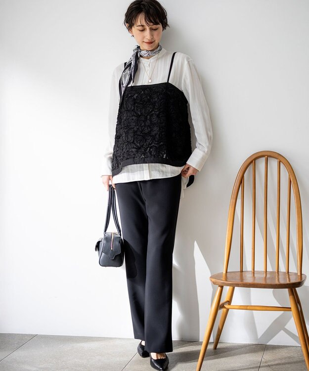 23区 L ストレッチダブルクロス フレアパンツ ブラック系