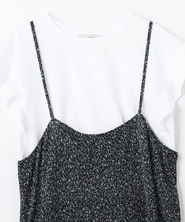 ANY 【2SET/洗濯機可】フリルスリーブTシャツ×シャーリングキャミワンピースセット ブラックベース