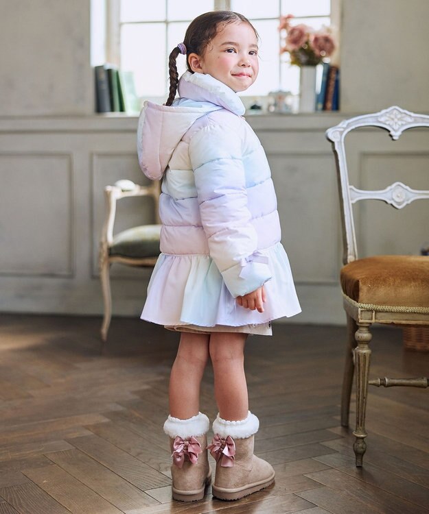 ANY KIDS 【フード取り外し/洗濯機可能】中綿フリル リボンコート レインボー