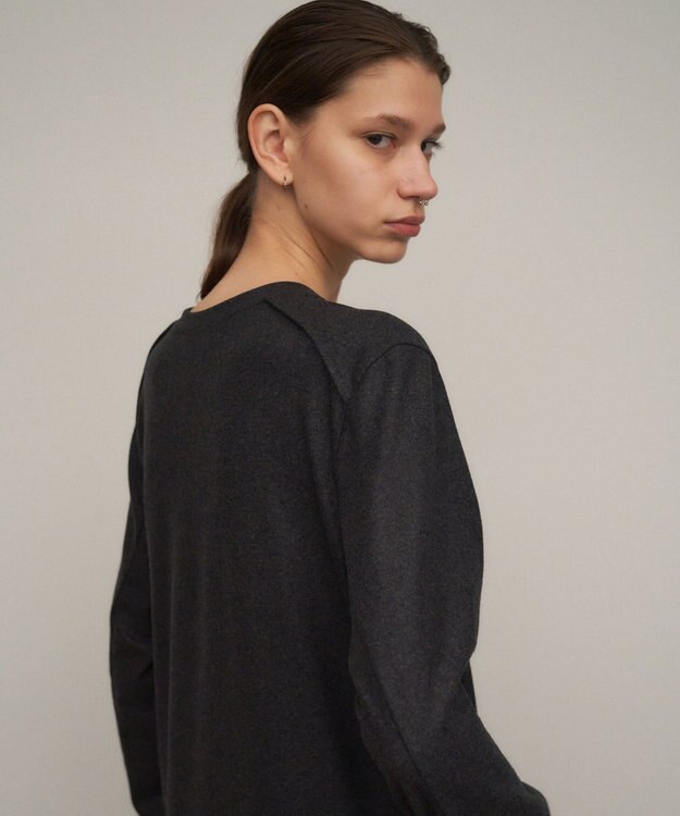 ATON MERINO COLLEGE JERSEY | Vネックドレス CHARCOAL GRAY