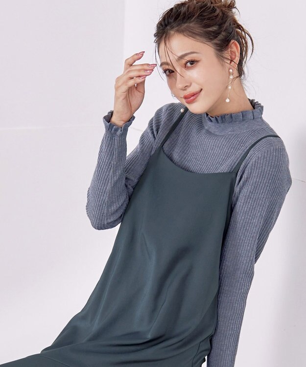 Tiaclasse 【洗える】アシンメトリーキャミワンピース スモークグリーン
