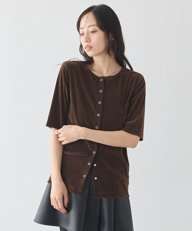earth music&ecology フロッキーチュールカーディガン Brown