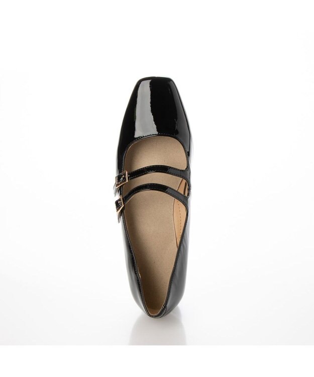 ing <ing>ダブルストラップフラットシューズ ブラックエナメル