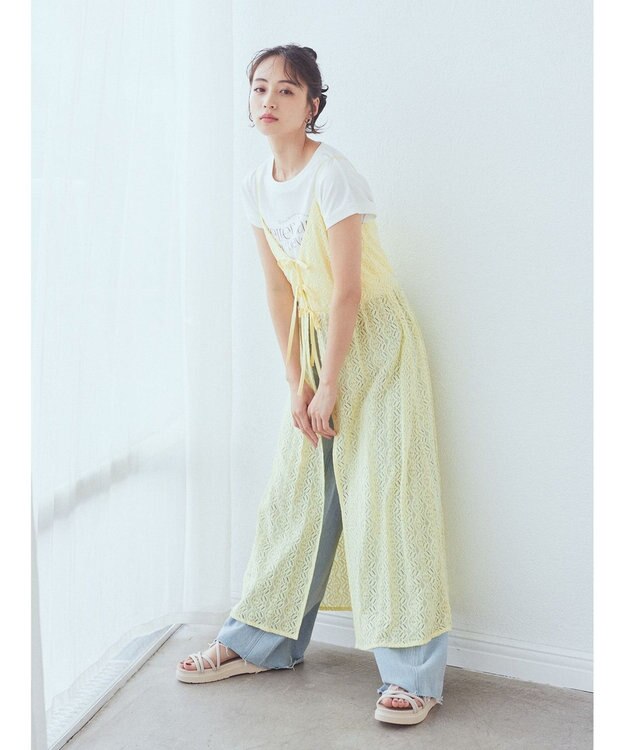 earth music&ecology フラワーレースキャミワンピース Yellow
