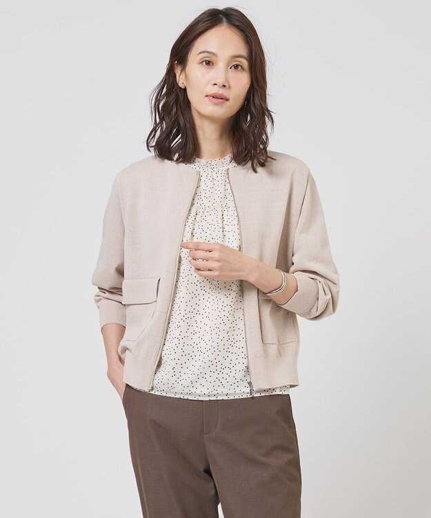 J.PRESS LADIES L LINEN COTTON BLEND ニット ブルゾン ベージュ系