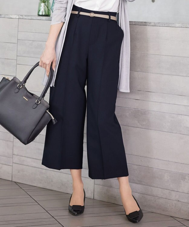 Tiaclasse L 【新色追加・洗える】センタープレスワイドパンツ ダークネイビー