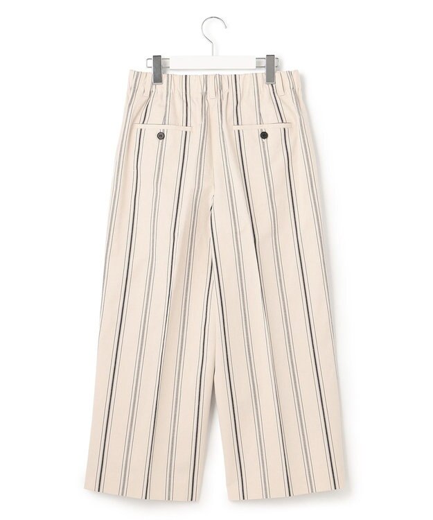 23区 L 【洗える】コットンリネンストライプ クロップド パンツ ベージュ×ブラックストライプ