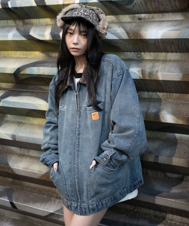 WEGO 【ユニセックス着用ITEM/MLサイズ展開】ワーカーズZIPデニムジャケット デニム中濃加工色