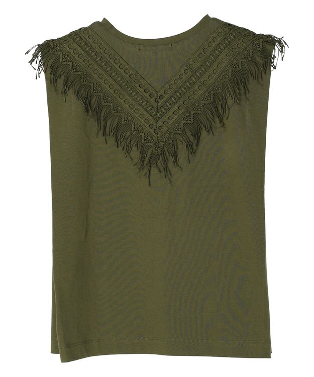 Green Parks ・ＳＵＧＡＲ　ＳＰＯＯＮ　フリンジフレンチＴシャツ Khaki